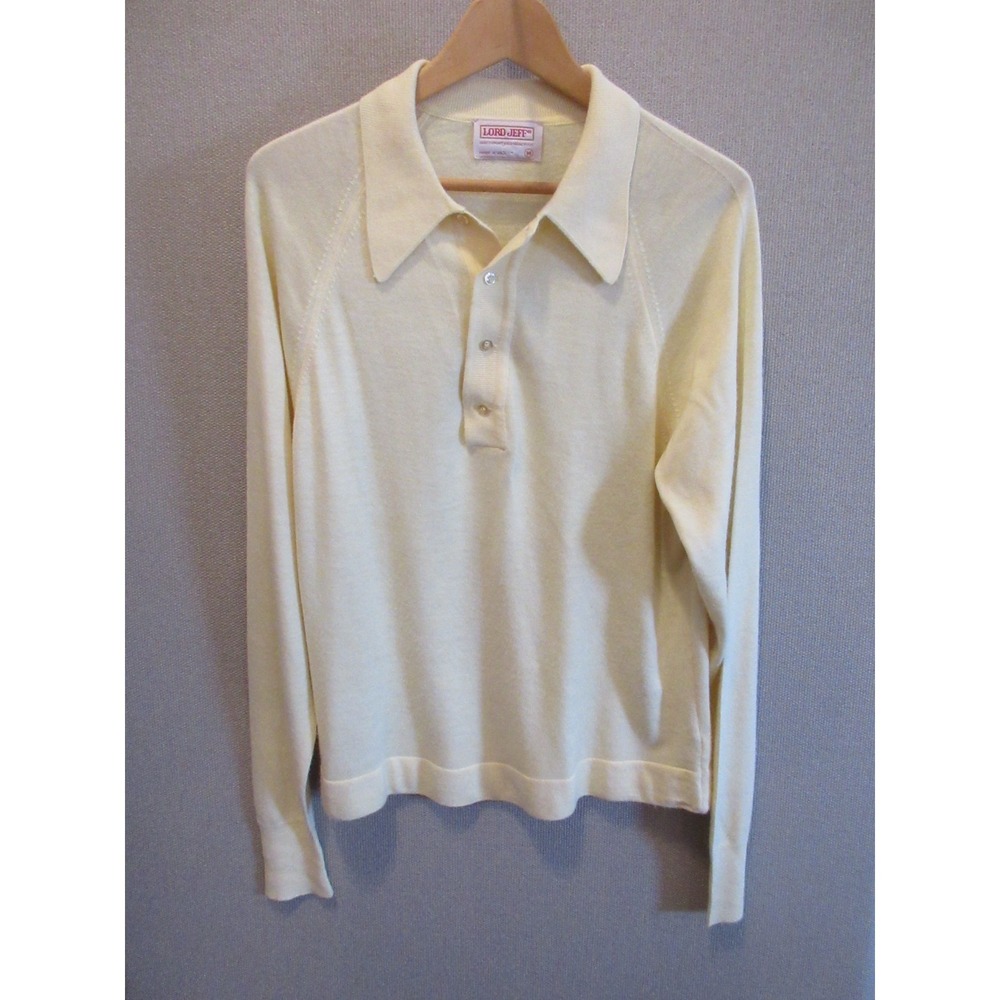 70's Lord Jeff Raglan Henley Sweater Size Medium Orlon Acrylic Pale Yellow USA